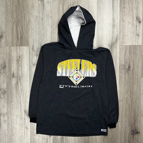 Pittsburgh Steelers Football Vintage 1990s Trench NFL Black/Grey Striped XL Hood - Picture 1 of 8